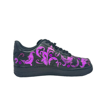 [Custom Pearl purple flower]  Air Force 1 Skateboard Shoes Unisex Low-Top Black/Purple