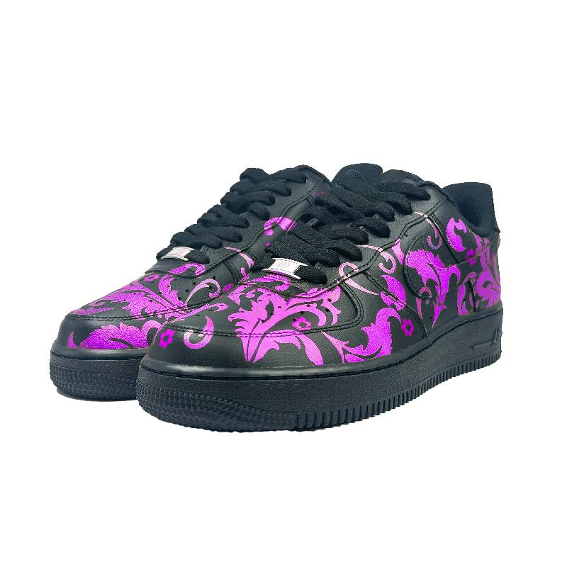 [Custom Pearl purple flower]  Air Force 1 Skateboard Shoes Unisex Low-Top Black/Purple