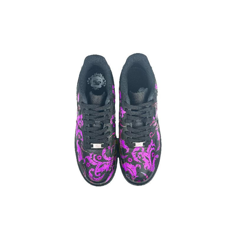 [Custom Pearl purple flower]  Air Force 1 Skateboard Shoes Unisex Low-Top Black/Purple