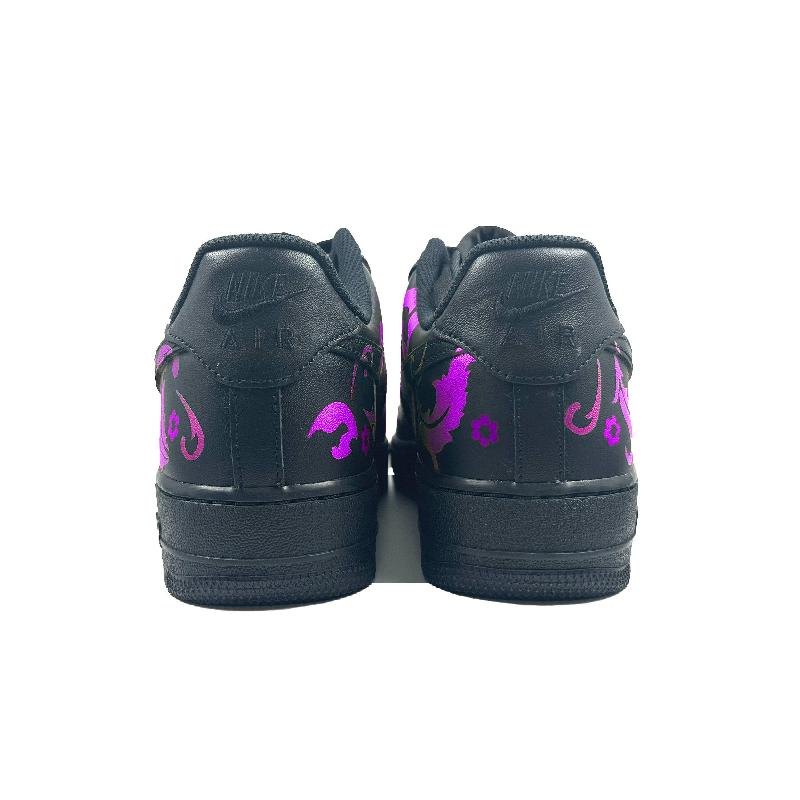 [Custom Pearl purple flower]  Air Force 1 Skateboard Shoes Unisex Low-Top Black/Purple