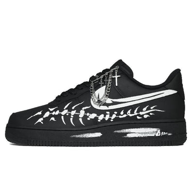 [Custom Black dragon spine style for both men and women]  Air Force 1 Skateboard Shoes Unisex Low-Top White/Black