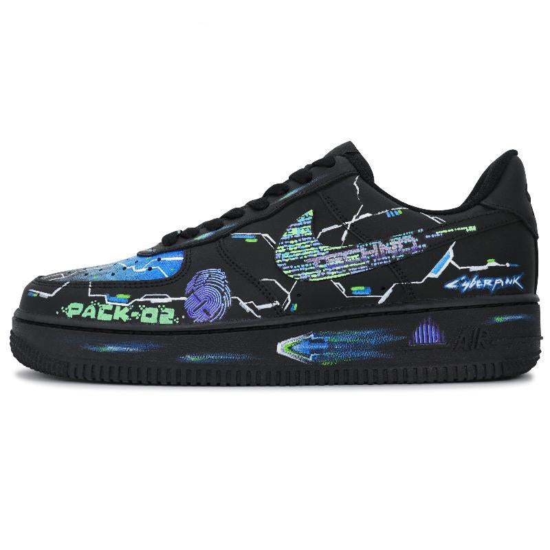 [Custom Men's and women's Thunderbolt dimensions]  Air Force 1 Skateboard Shoes Unisex Low-Top Green Purple Blue White