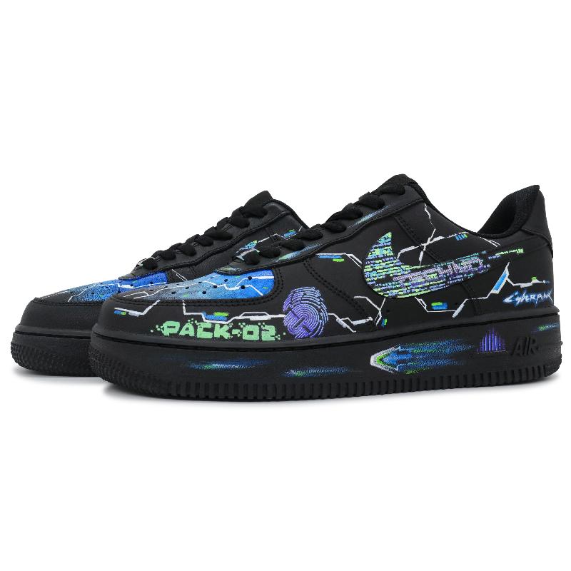 [Custom Men's and women's Thunderbolt dimensions]  Air Force 1 Skateboard Shoes Unisex Low-Top Green Purple Blue White