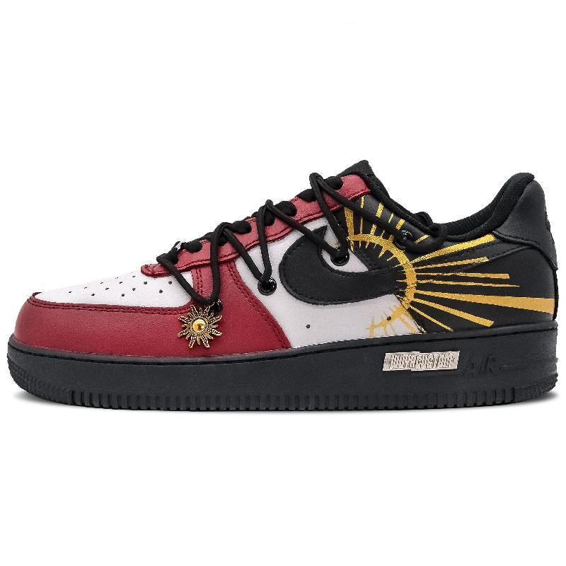 [Custom Helios, the male version of the Sun God]  Air Force 1 Skateboarding Shoes Men Low-top Red/Black/Gold