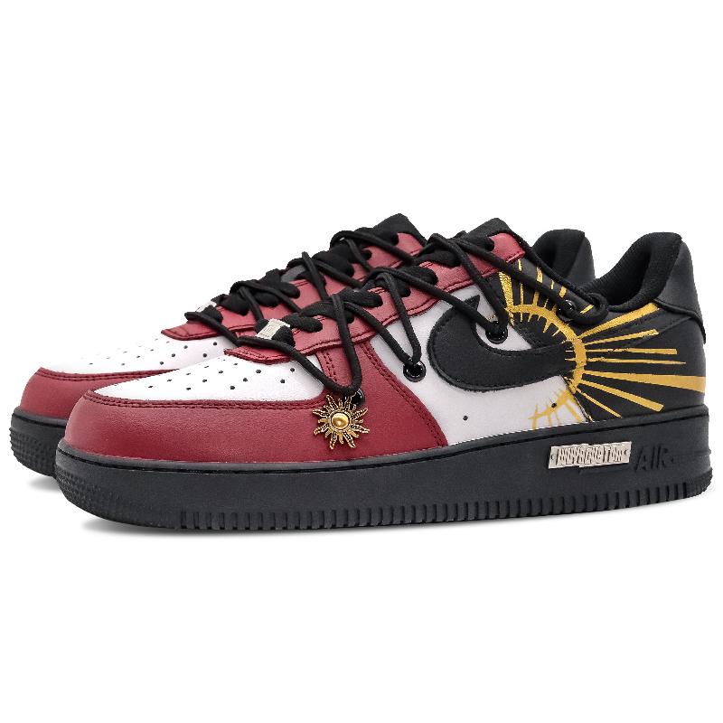 [Custom Helios, the male version of the Sun God]  Air Force 1 Skateboarding Shoes Men Low-top Red/Black/Gold