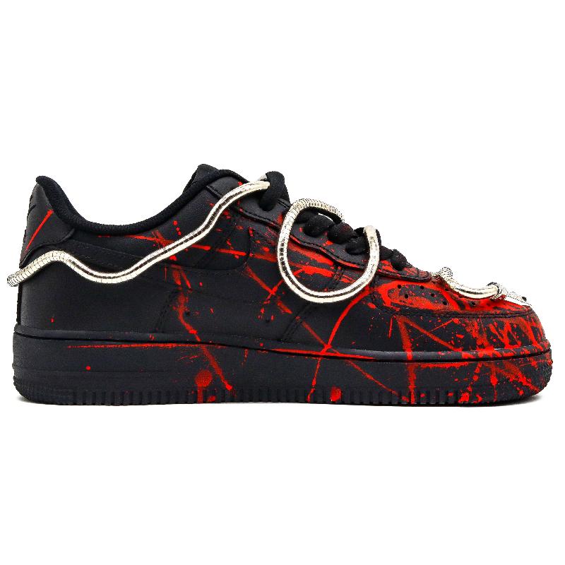 [Custom Version of the Leaping Snake]  Air Force 1 Skateboarding Shoes Low-top Black/Red