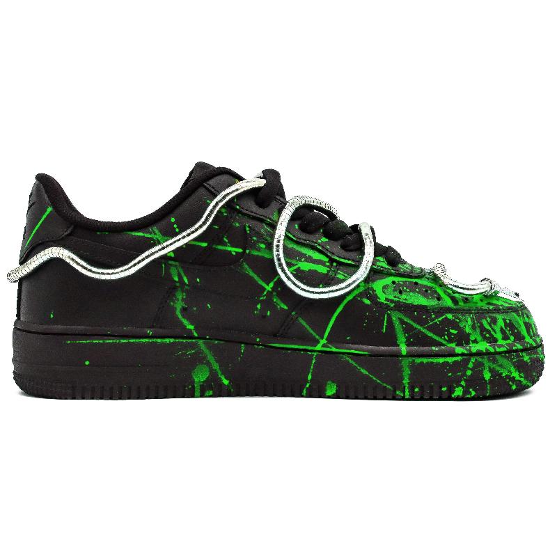 [Custom A male style in snake green]  Air Force 1 Skateboarding Shoes Men Low-top Black/Green/Silver