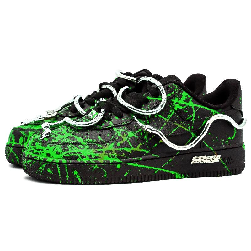 [Custom A male style in snake green]  Air Force 1 Skateboarding Shoes Men Low-top Black/Green/Silver