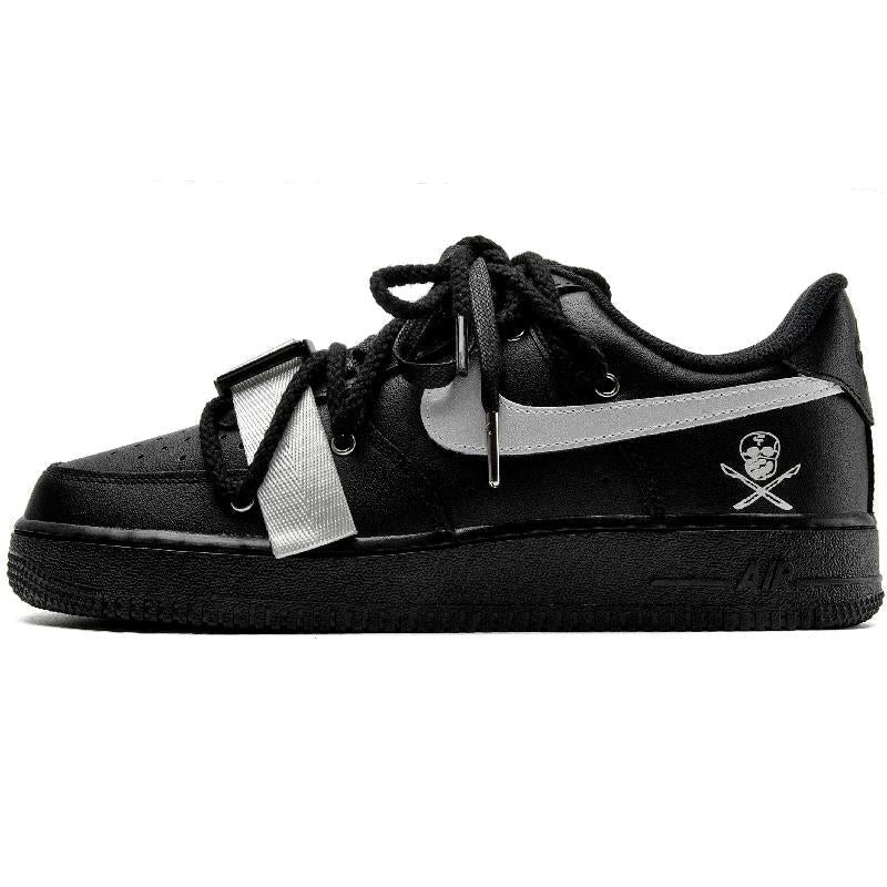 [Custom Functional pirate silver]  Air Force 1 Skateboarding Shoes Unisex Low-top Black