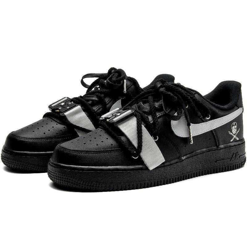 [Custom Functional pirate silver]  Air Force 1 Skateboarding Shoes Unisex Low-top Black