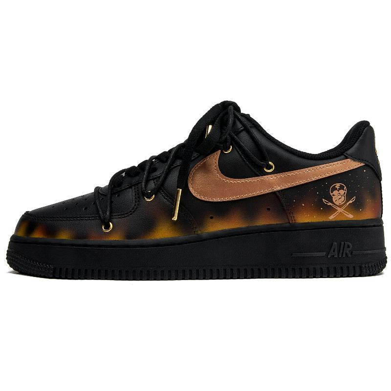 [Custom Pirate Flame]  Air Force 1 Skateboard Shoes Unisex Low-Top Black