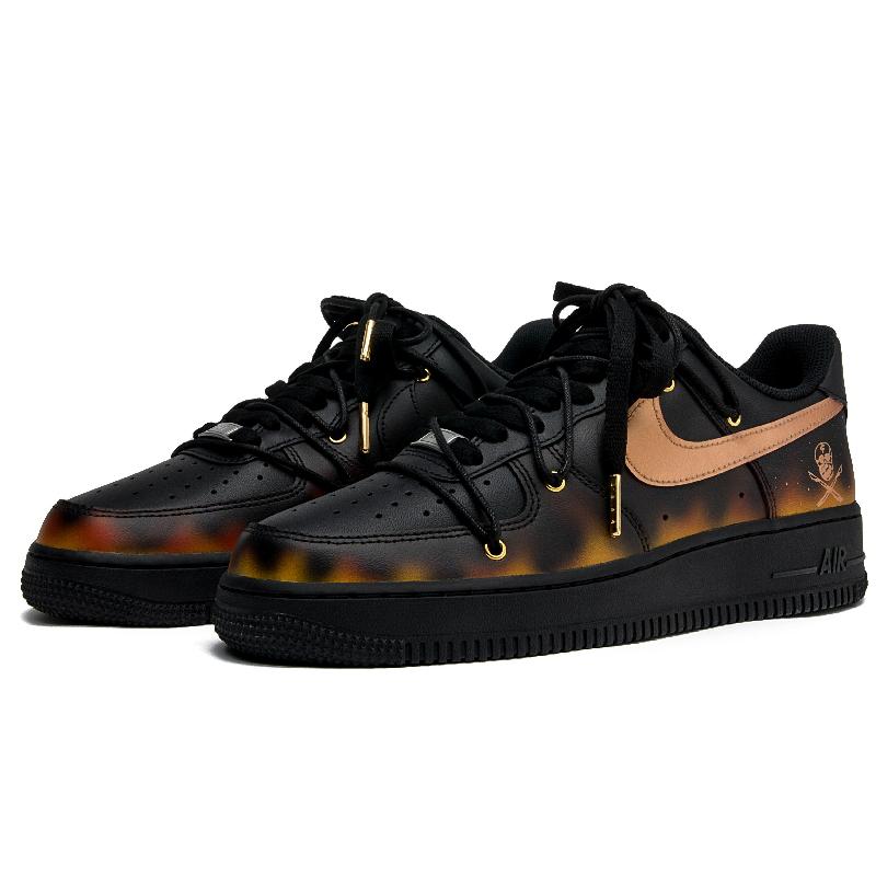 [Custom Pirate Flame]  Air Force 1 Skateboard Shoes Unisex Low-Top Black
