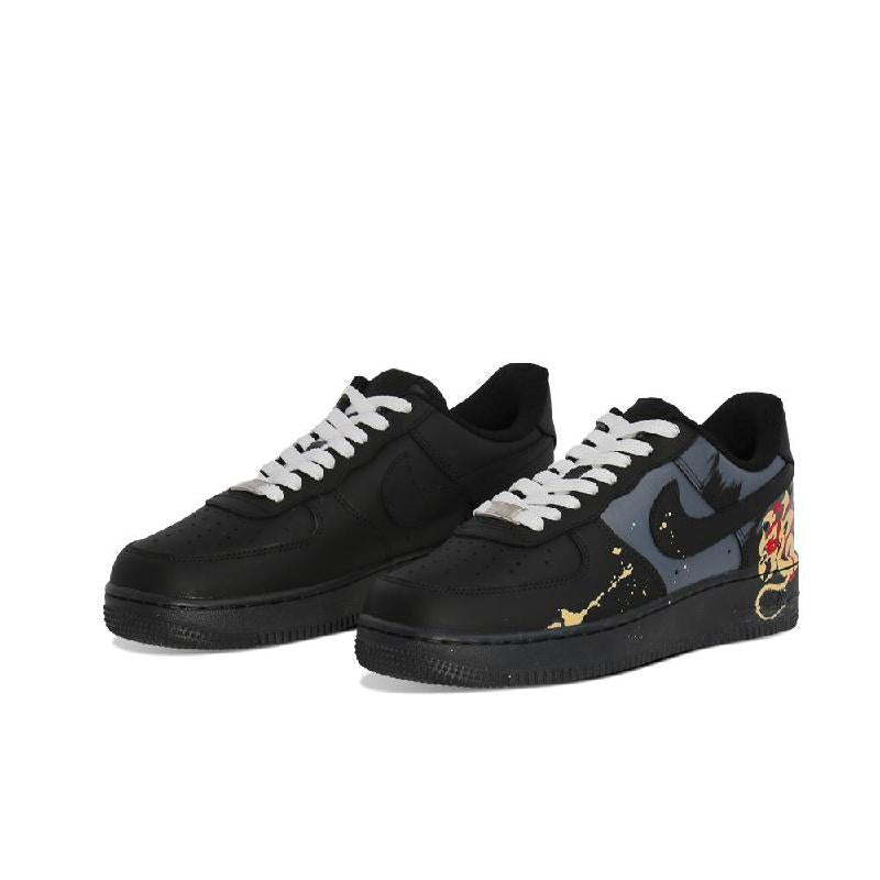 [Custom The pen flows like a dragon and a snake]  Air Force 1 Skateboard Shoes Unisex Low-Top Black/Red