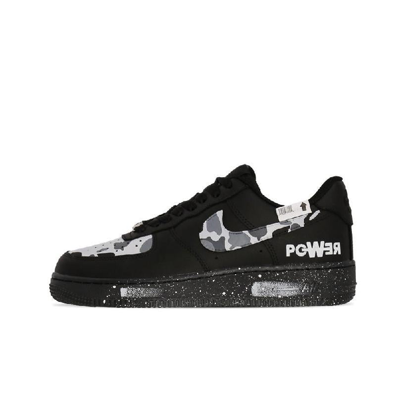 [Custom Camouflage grey]  Air Force 1 Skateboard Shoes Unisex Low-Top Black/White