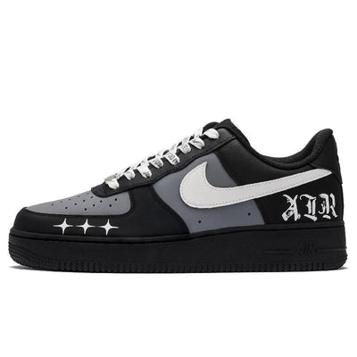 [Custom Black Silver Goth]  Air Force 1 Skateboard Shoes Unisex Low-Top Silver