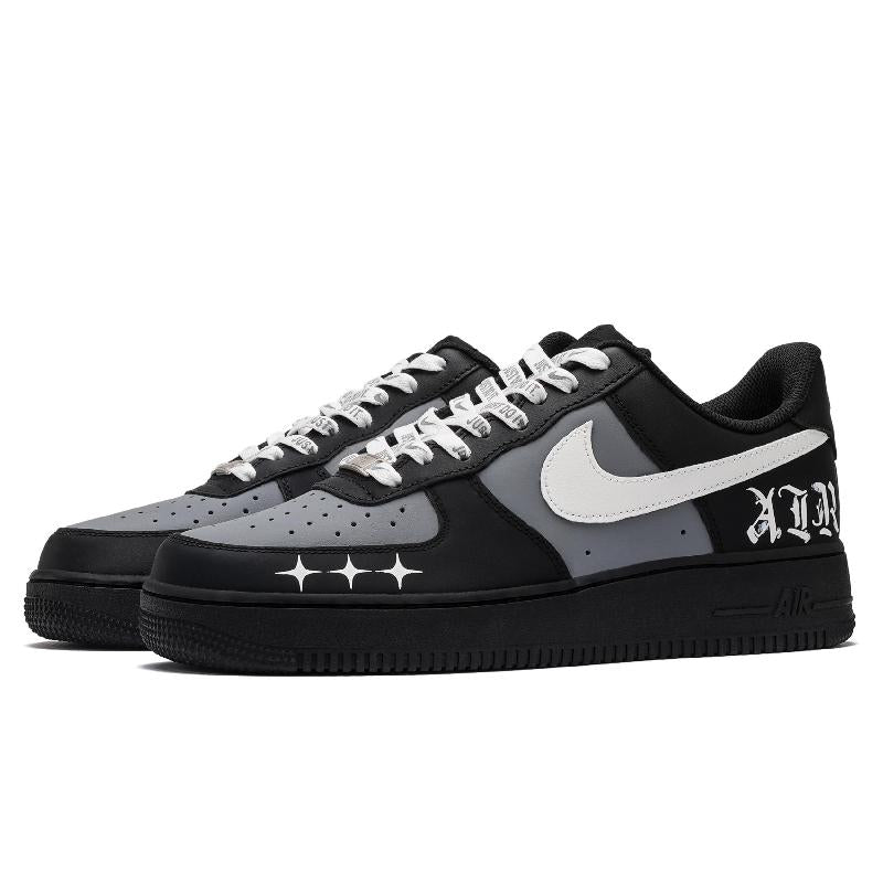 [Custom Black Silver Goth]  Air Force 1 Skateboard Shoes Unisex Low-Top Silver