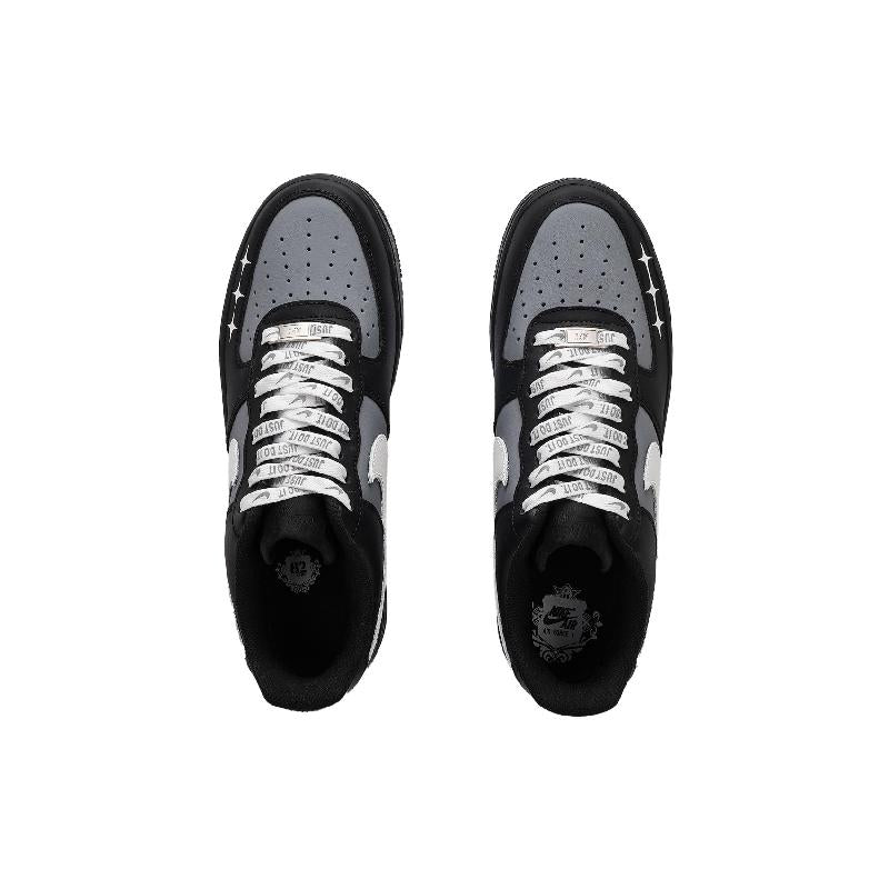 [Custom Black Silver Goth]  Air Force 1 Skateboard Shoes Unisex Low-Top Silver