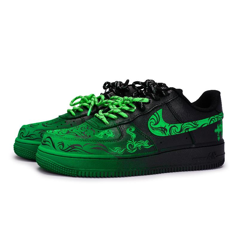 [Custom Men's "Braving All Obstacles"]  Air Force 1 Skateboard Shoes Unisex Low-Top Green