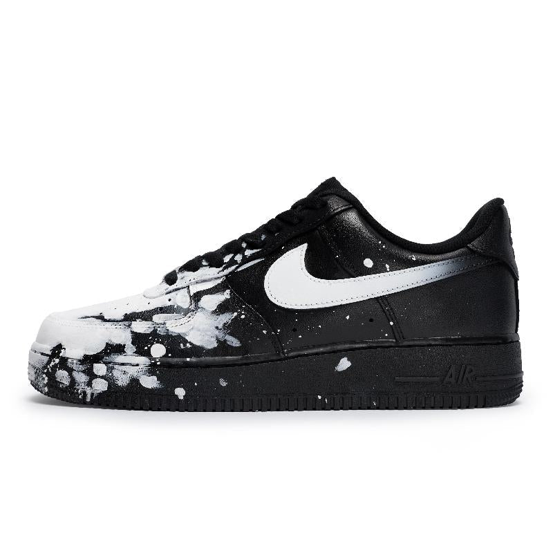 [Custom Men's dark White Flame]  Air Force 1 Skateboarding Shoes Unisex Low-top White