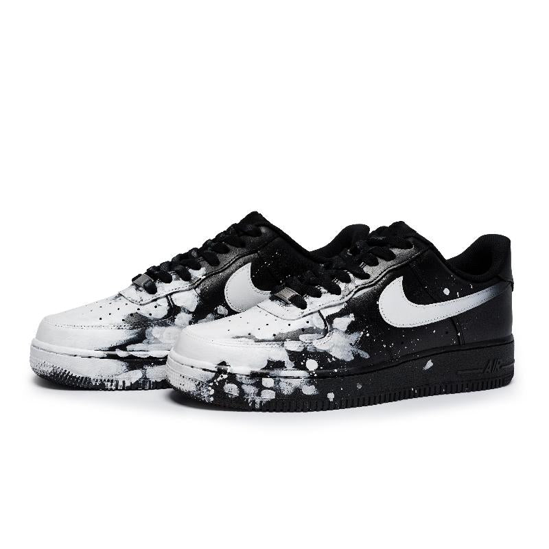[Custom Men's dark White Flame]  Air Force 1 Skateboarding Shoes Unisex Low-top White
