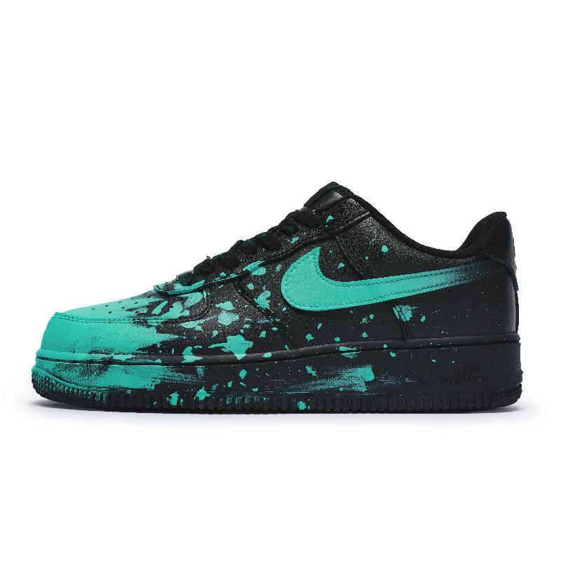 [Custom Crazy doodle Green ]  Air Force 1 Skateboarding Shoes Unisex Low-top Cyan/black