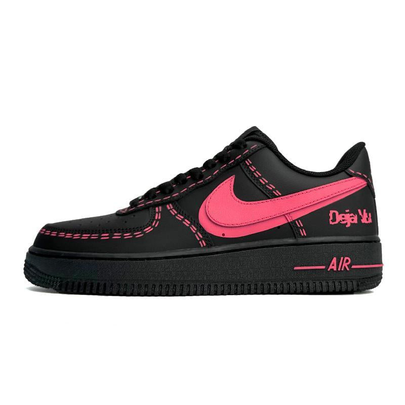 [Custom Men's black pink with rose red stitching]  Air Force 1 Skateboarding Shoes Men