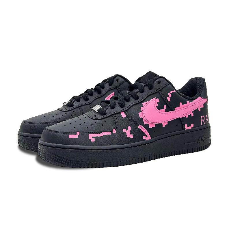 [Custom Black powder pixel]  Air Force 1 Skateboarding Shoes Unisex Low-top Black/pink