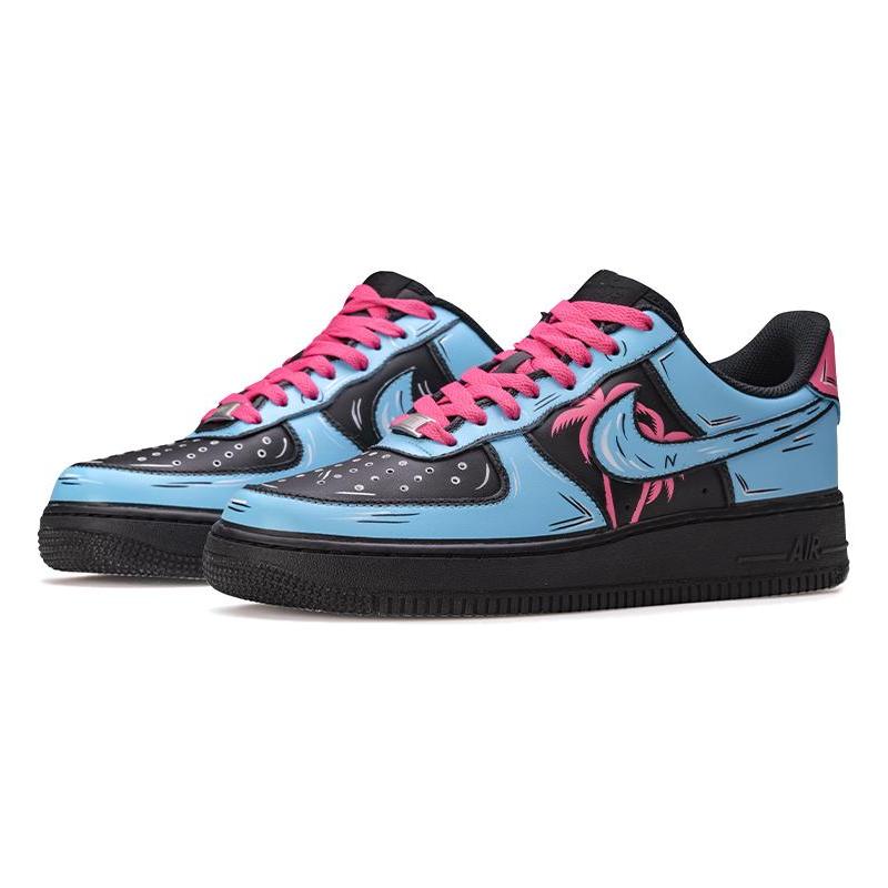 [Custom AF1 South Coast 2D Blue Pink]  Air Force 1 Skateboarding Shoes Men
