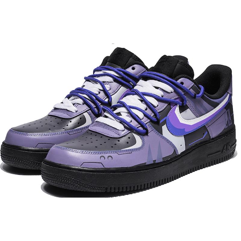 [Custom Purple Obsidian Xing]  Air Force 1 Skateboarding Shoes Unisex Low-top Purple/Black/White