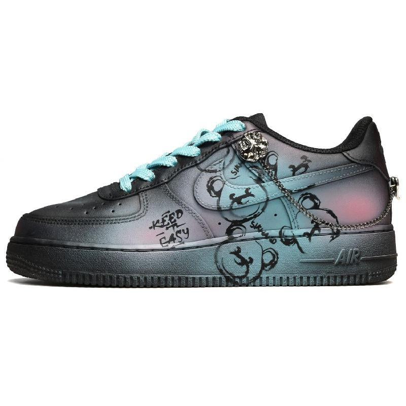 [Custom Male punk bear black, blue and pink]  Air Force 1 Skateboarding Shoes Men