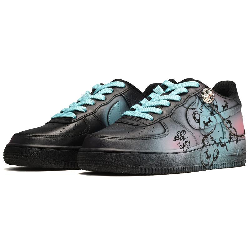 [Custom Male punk bear black, blue and pink]  Air Force 1 Skateboarding Shoes Men