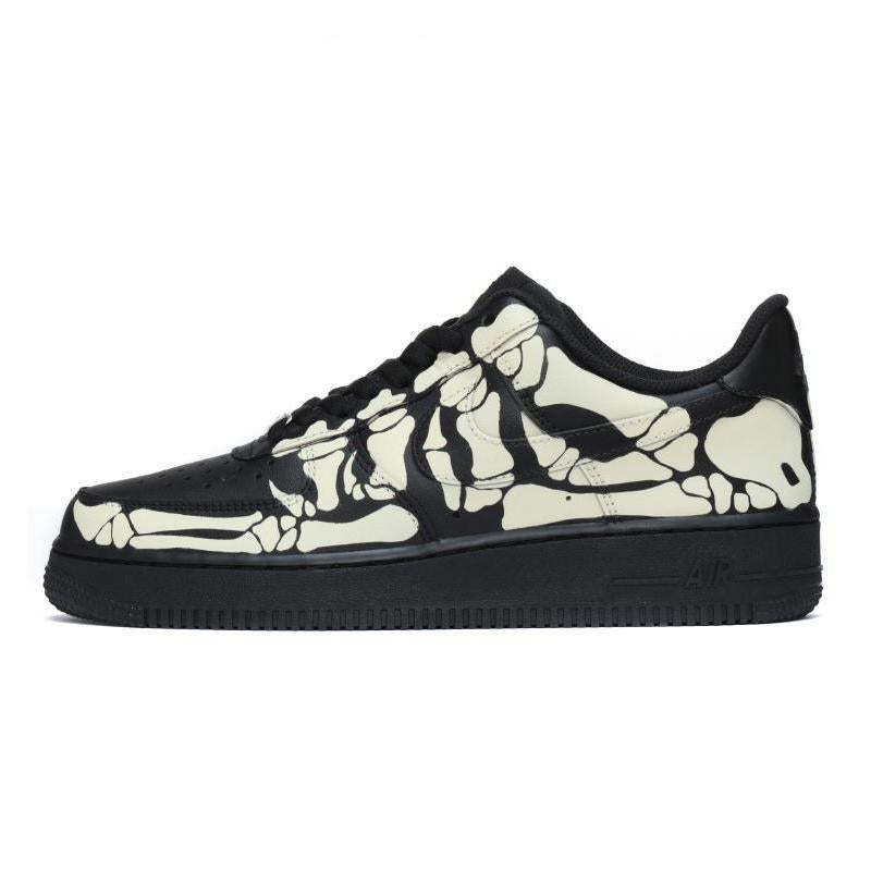 [Custom Black skull bones of the same style for both men and women]  Air Force 1 Skateboarding Shoes Unisex