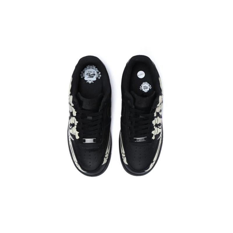 [Custom Black skull bones of the same style for both men and women]  Air Force 1 Skateboarding Shoes Unisex