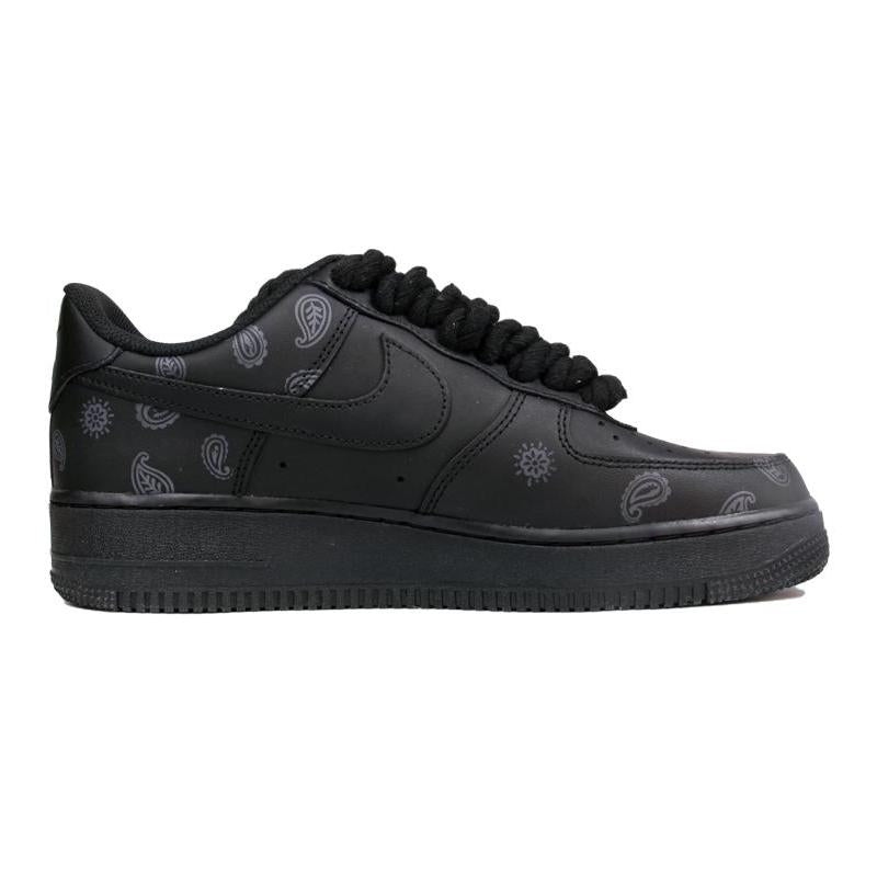 [Custom Black cashew flower for men]  Air Force 1 Skateboarding Shoes Men Low-top Black