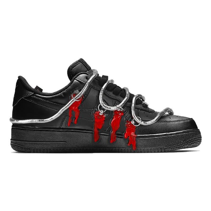 [Custom Men's dark Medusa cross in black and red]  Air Force 1 Skateboarding Shoes Men Low-top Black/Red