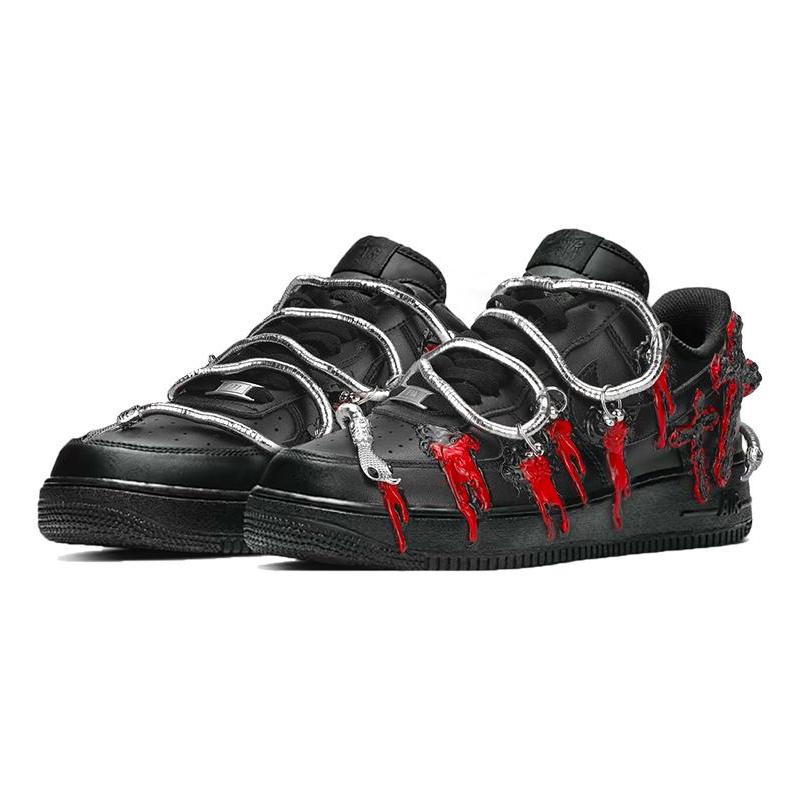 [Custom Men's dark Medusa cross in black and red]  Air Force 1 Skateboarding Shoes Men Low-top Black/Red
