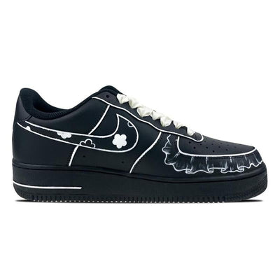 [Custom Men's three-dimensional flowers]  Air Force 1 Skateboarding Shoes Men Low-top Black/white