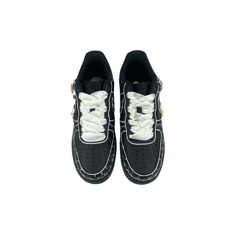 [Custom Men's three-dimensional flowers]  Air Force 1 Skateboarding Shoes Men Low-top Black/white