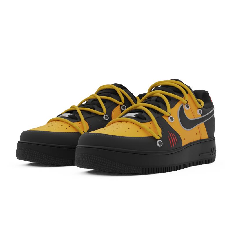 [Custom The AF claw marks are black and yellow]  Air Force 1 Skateboarding Shoes Unisex Low-top Black/Yellow/Red