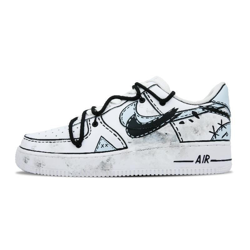 [Custom 7 Men's Planet Denim patches]  Air Force 1 Skateboard Shoes Men Low-Top Black Blue