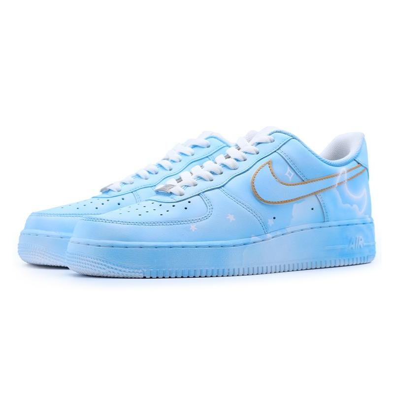 [Custom Eighteen AF1 Moon Nebula Blue]  Air Force 1 Skateboarding Shoes Unisex Low-top Blue