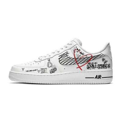 [Custom Graffiti on the Qixi Festival]  Air Force 1 Skateboarding Shoes Men Low-top White/black
