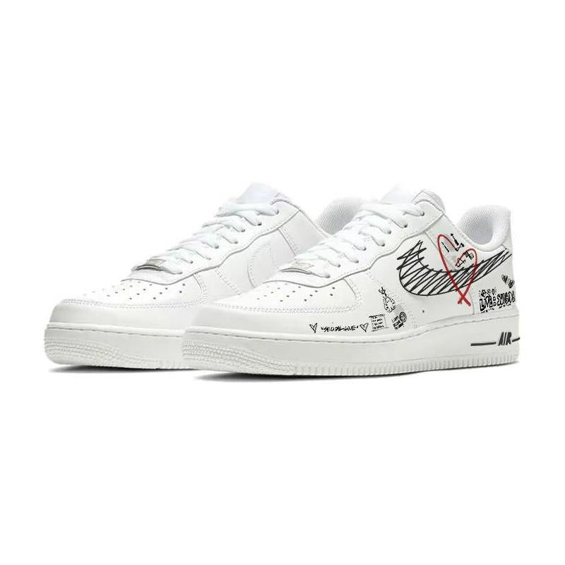 [Custom Graffiti on the Qixi Festival]  Air Force 1 Skateboarding Shoes Men Low-top White/black