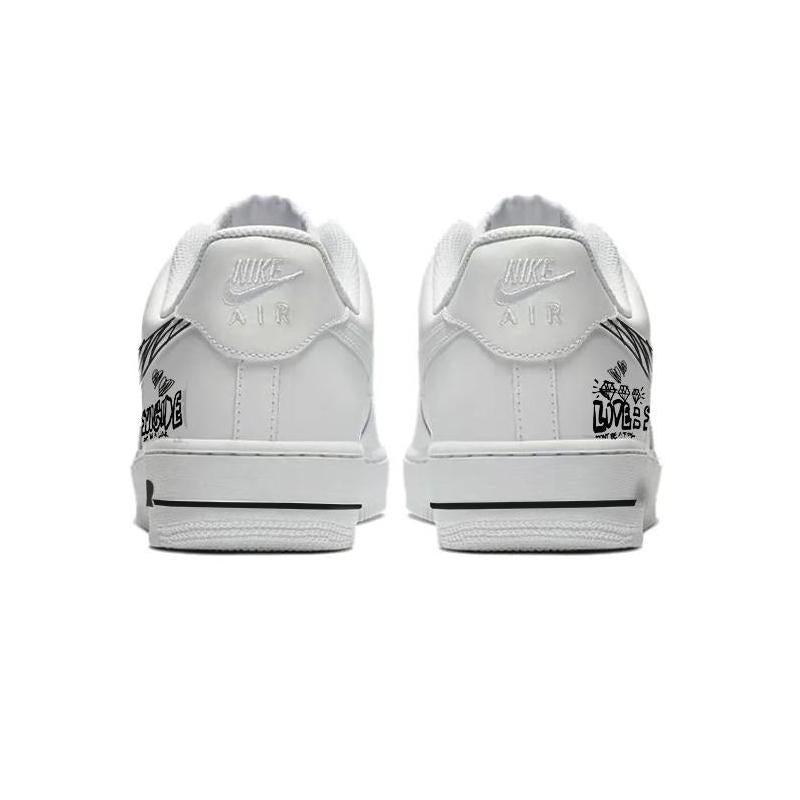 [Custom Graffiti on the Qixi Festival]  Air Force 1 Skateboarding Shoes Men Low-top White/black