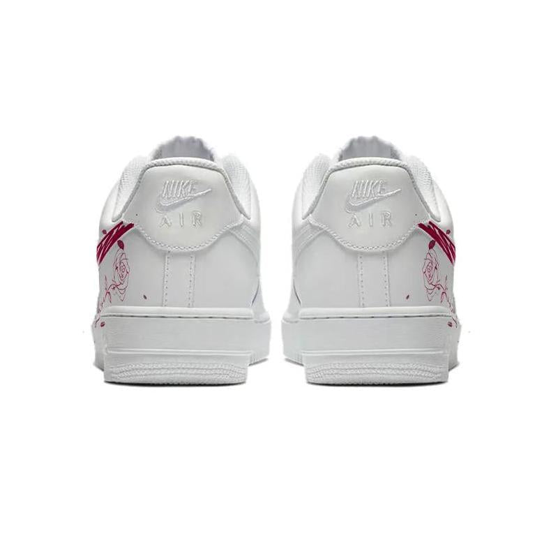 [Custom Roses on the Qixi Festival]  Air Force 1 Skateboarding Shoes Men Low-top White/pink