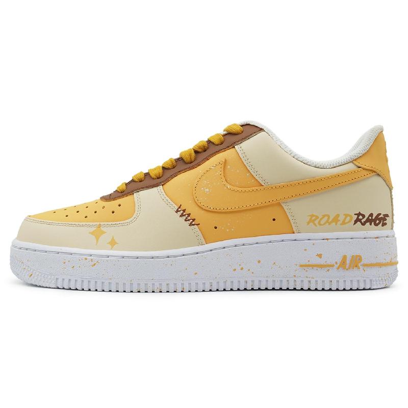 [Custom Brownish-yellow wind language for both men and women]  Air Force 1 Skateboarding Shoes Unisex Low-top Yellow/orange
