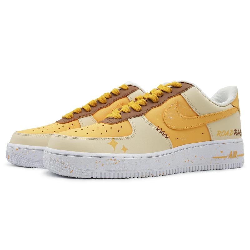 [Custom Brownish-yellow wind language for both men and women]  Air Force 1 Skateboarding Shoes Unisex Low-top Yellow/orange