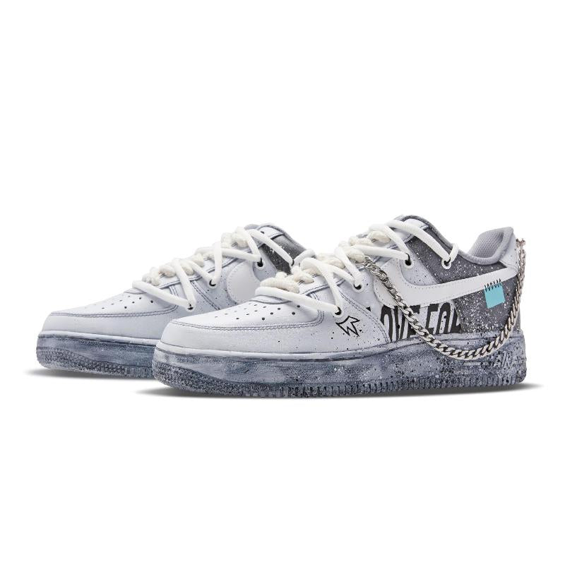 [Custom Gray, Steeped In Text] Air Force 1 Low Skate Shoes Unisex