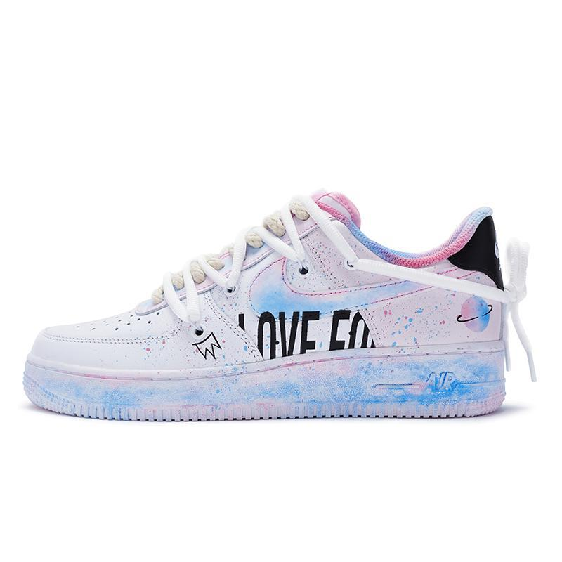 [Custom Men's marshmallow graffiti blue powder]  Air Force 1 Skateboarding Shoes Men