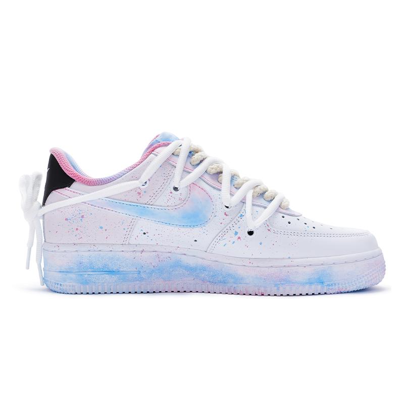 [Custom Men's marshmallow graffiti blue powder]  Air Force 1 Skateboarding Shoes Men
